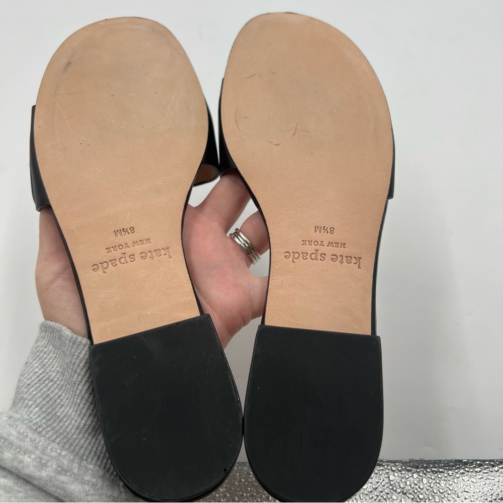 kate spade Black Slide Sandals with Gold Logo Accent - Picture 8 of 9